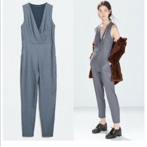 Zara Trafaluc Blue Tie Geometric Jumpsuit XS